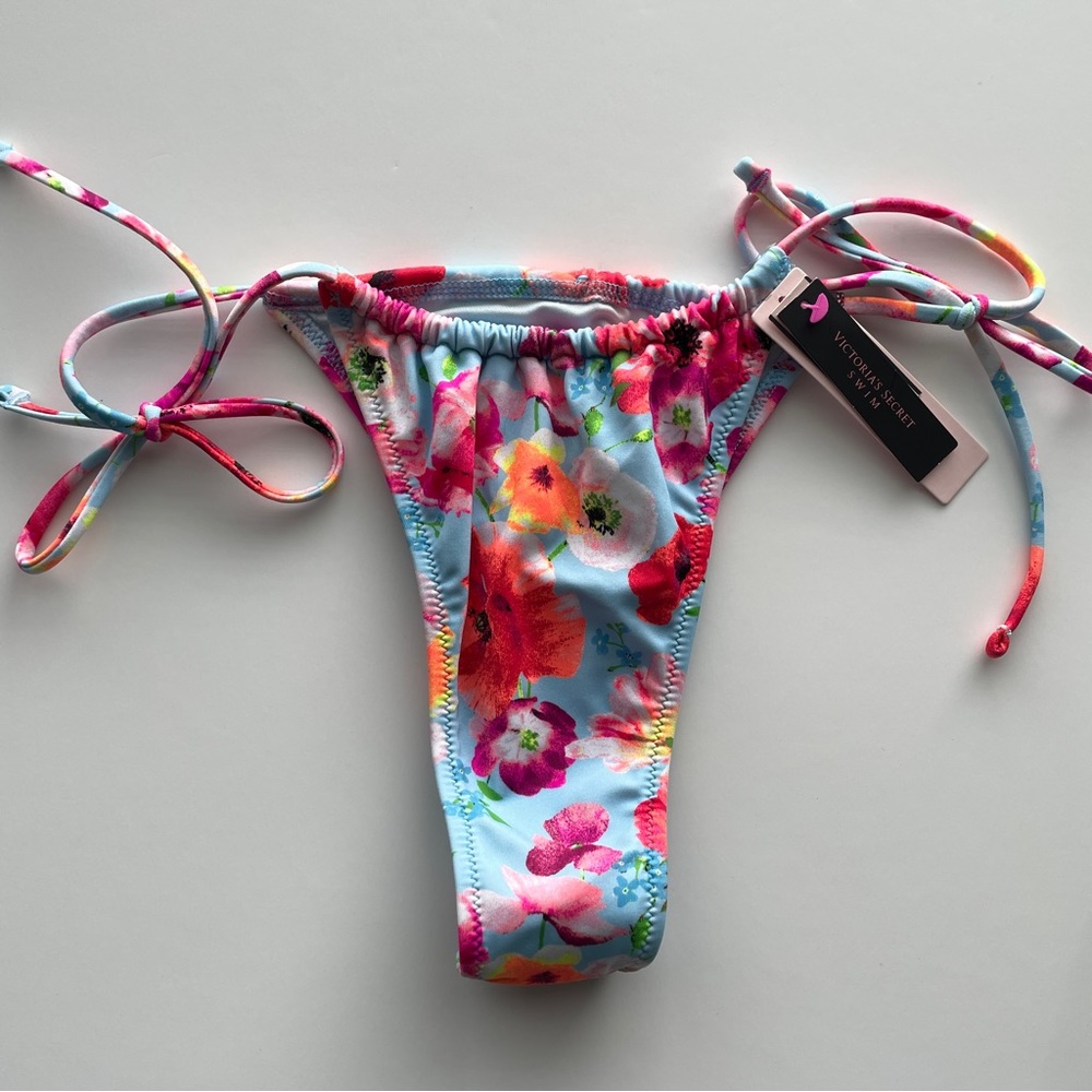 NWT Victoria’s Secret Swim Blue/Pink Floral String Bikini Bottoms